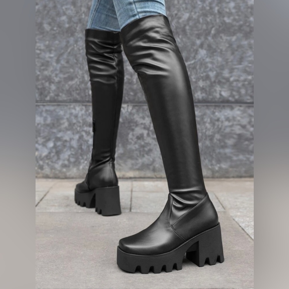 Black knee high boots